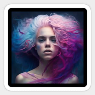 Girl with blue and pink hair Sticker